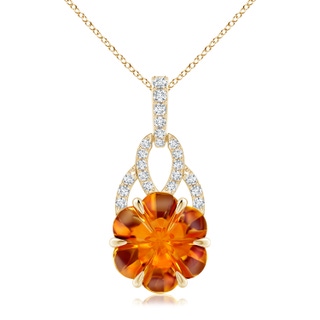 9mm AAAA Six-Petal Citrine Flower Pendant with Diamonds in Yellow Gold