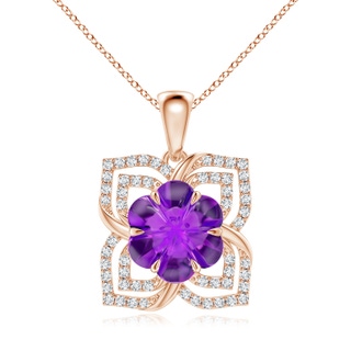 9mm AAAA Nature-Inspired Six-Petal Amethyst Flower Pendant in 9K Rose Gold