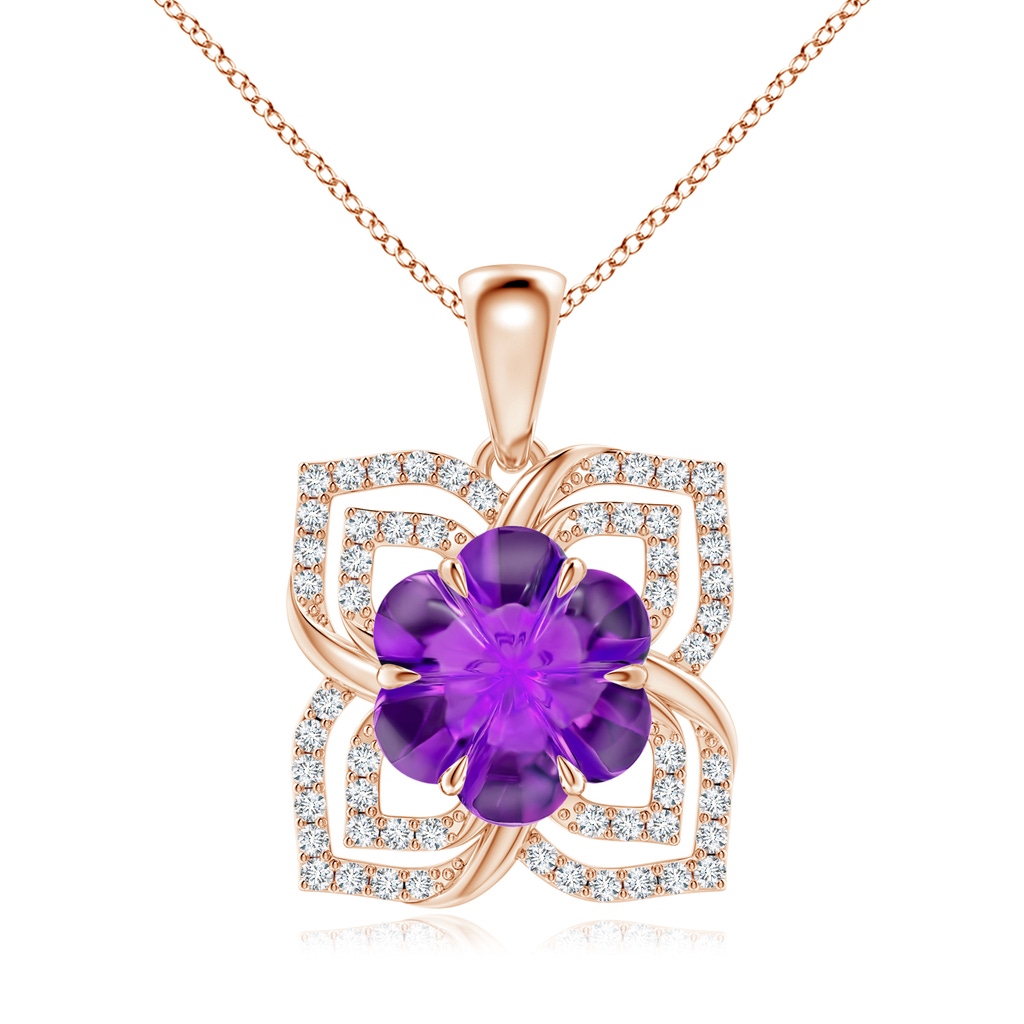 9mm AAAA Nature-Inspired Six-Petal Amethyst Flower Pendant in Rose Gold