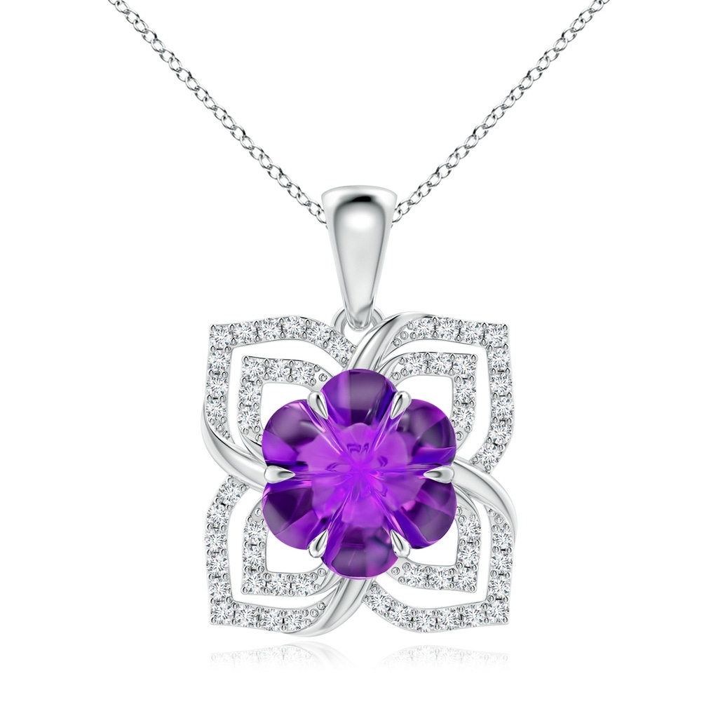 9mm AAAA Nature-Inspired Six-Petal Amethyst Flower Pendant in White Gold