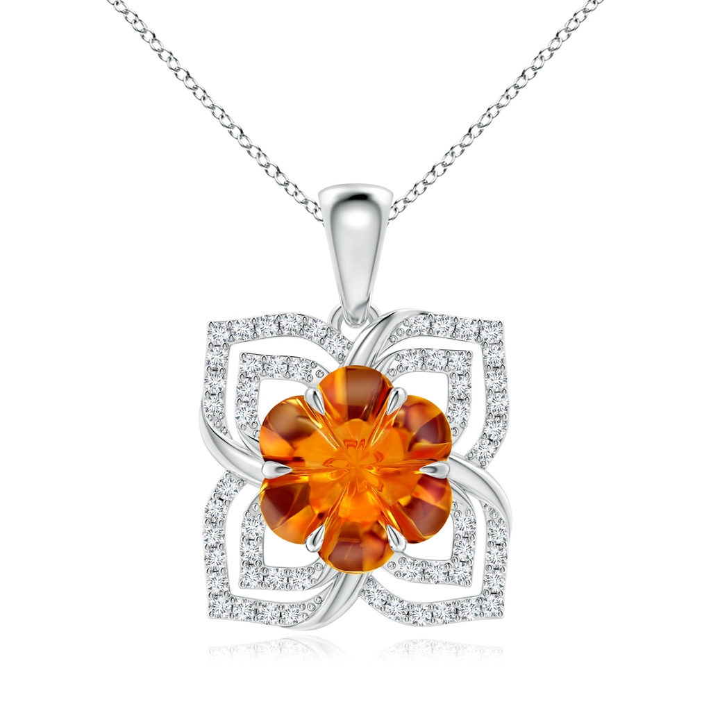 9mm AAAA Nature-Inspired Six-Petal Citrine Flower Pendant in White Gold