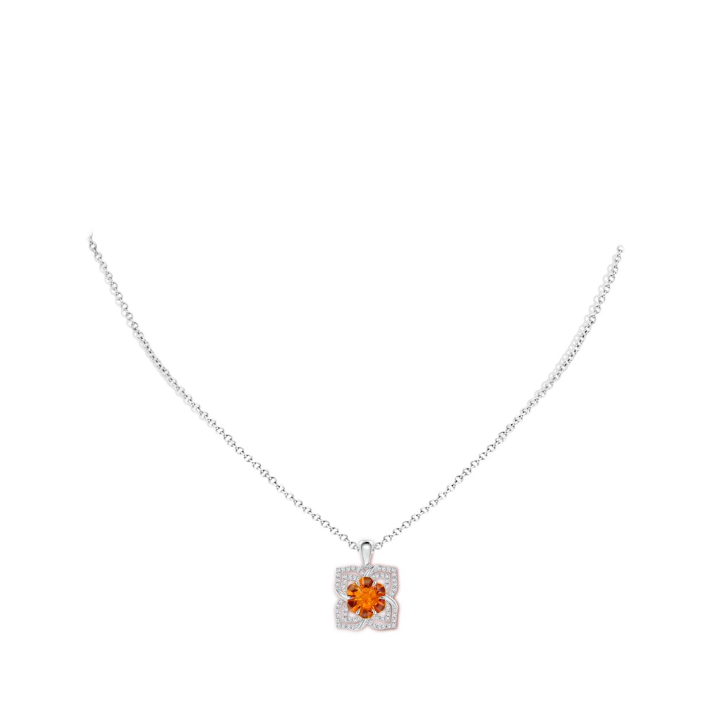 9mm AAAA Nature-Inspired Six-Petal Citrine Flower Pendant in White Gold Body-Neck