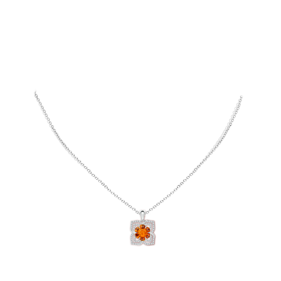 9mm AAAA Nature-Inspired Six-Petal Citrine Flower Pendant in White Gold body-neck