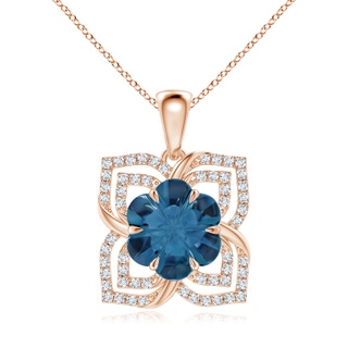 9mm AAAA Nature-Inspired Six-Petal London Blue Topaz Flower Pendant in 9K Rose Gold