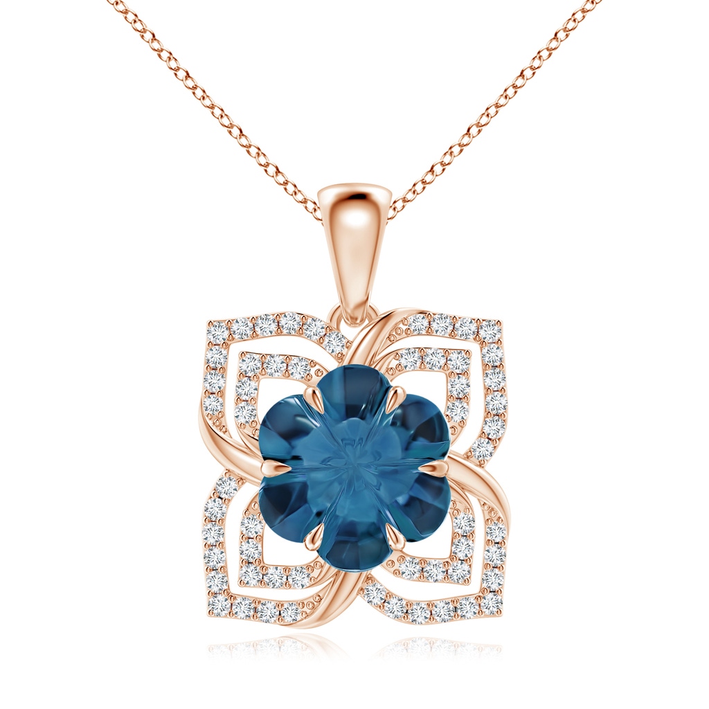 9mm AAAA Nature-Inspired Six-Petal London Blue Topaz Flower Pendant in Rose Gold