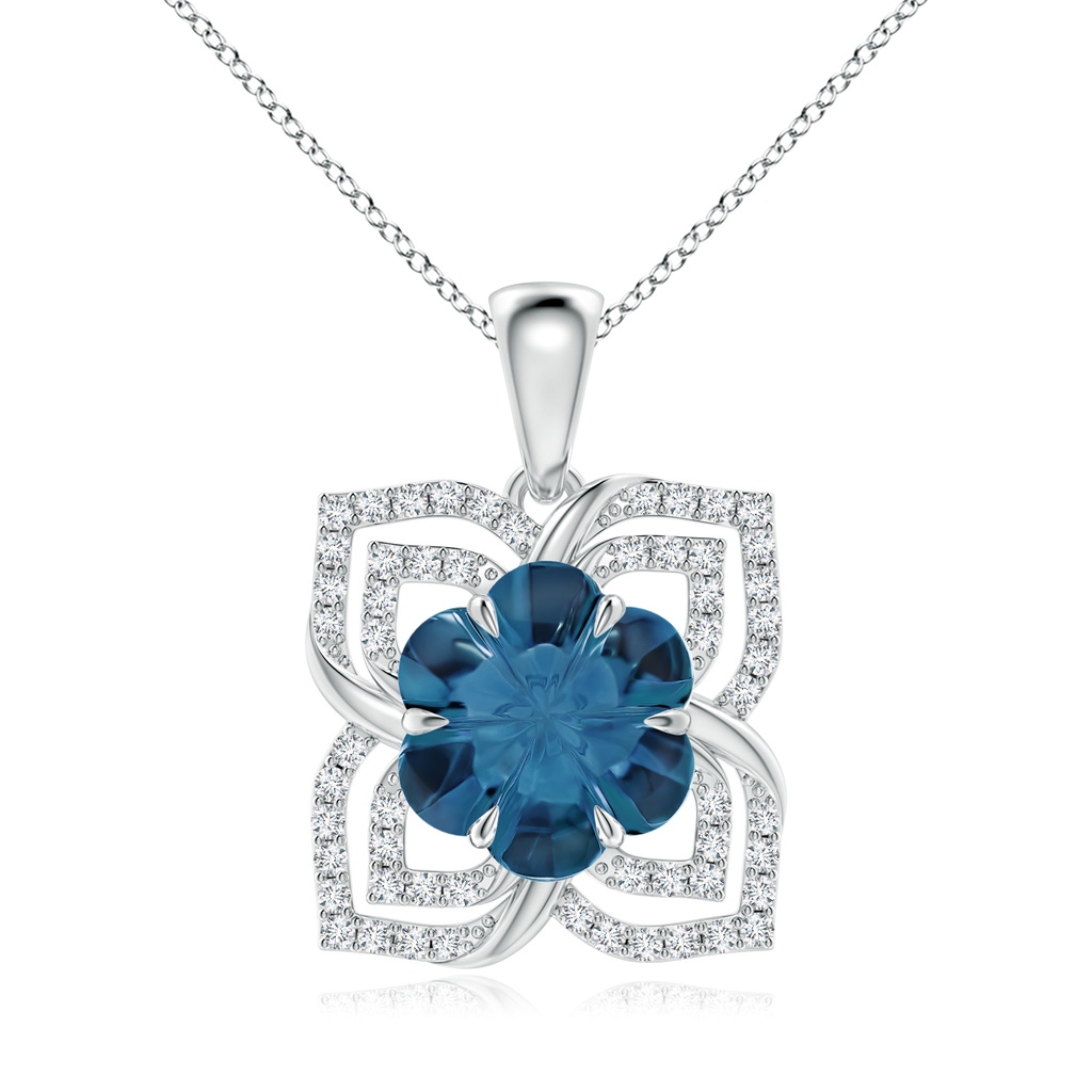 9mm AAAA Nature-Inspired Six-Petal London Blue Topaz Flower Pendant in White Gold