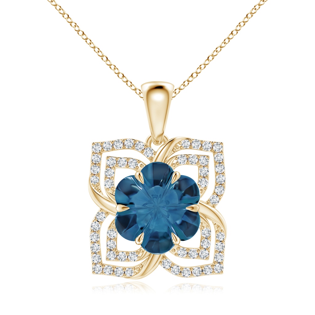 9mm AAAA Nature-Inspired Six-Petal London Blue Topaz Flower Pendant in Yellow Gold