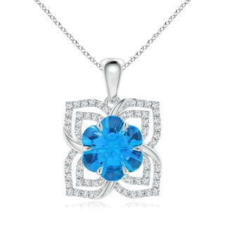 9mm AAAA Nature-Inspired Six-Petal Swiss Blue Topaz Flower Pendant in P950 Platinum