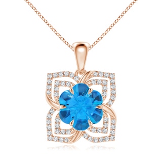 9mm AAAA Nature-Inspired Six-Petal Swiss Blue Topaz Flower Pendant in Rose Gold