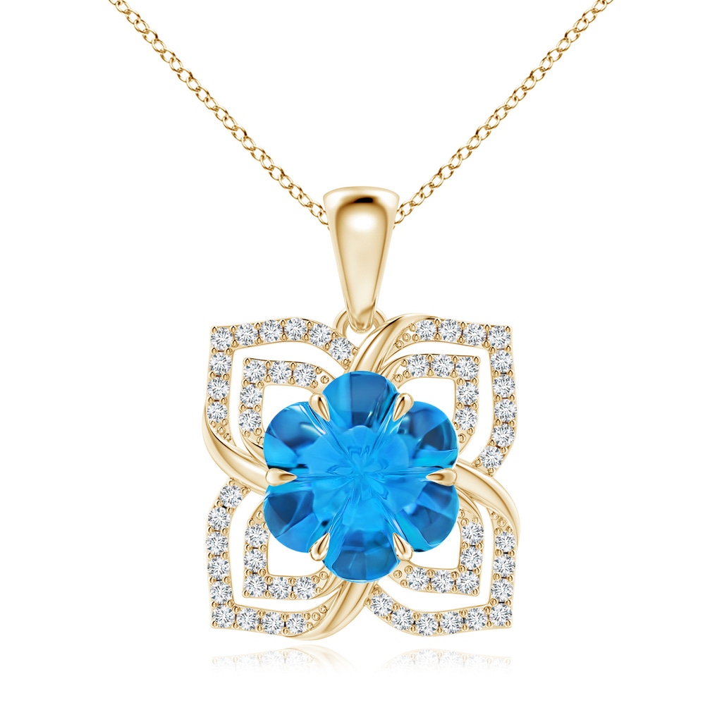 9mm AAAA Nature-Inspired Six-Petal Swiss Blue Topaz Flower Pendant in Yellow Gold