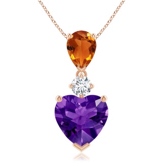 9mm AAAA Heart-Shaped Amethyst and Pear-Shaped Citrine Pendant in Rose Gold