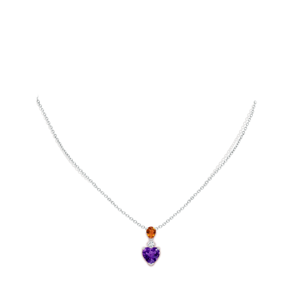 9mm AAAA Heart-Shaped Amethyst and Pear-Shaped Citrine Pendant in White Gold Body-Neck