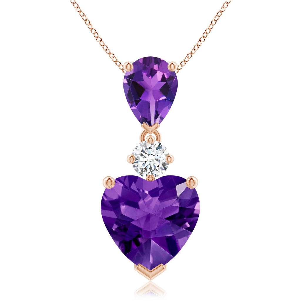 9mm AAAA Heart and Pear-Shaped Amethyst Pendant in Rose Gold