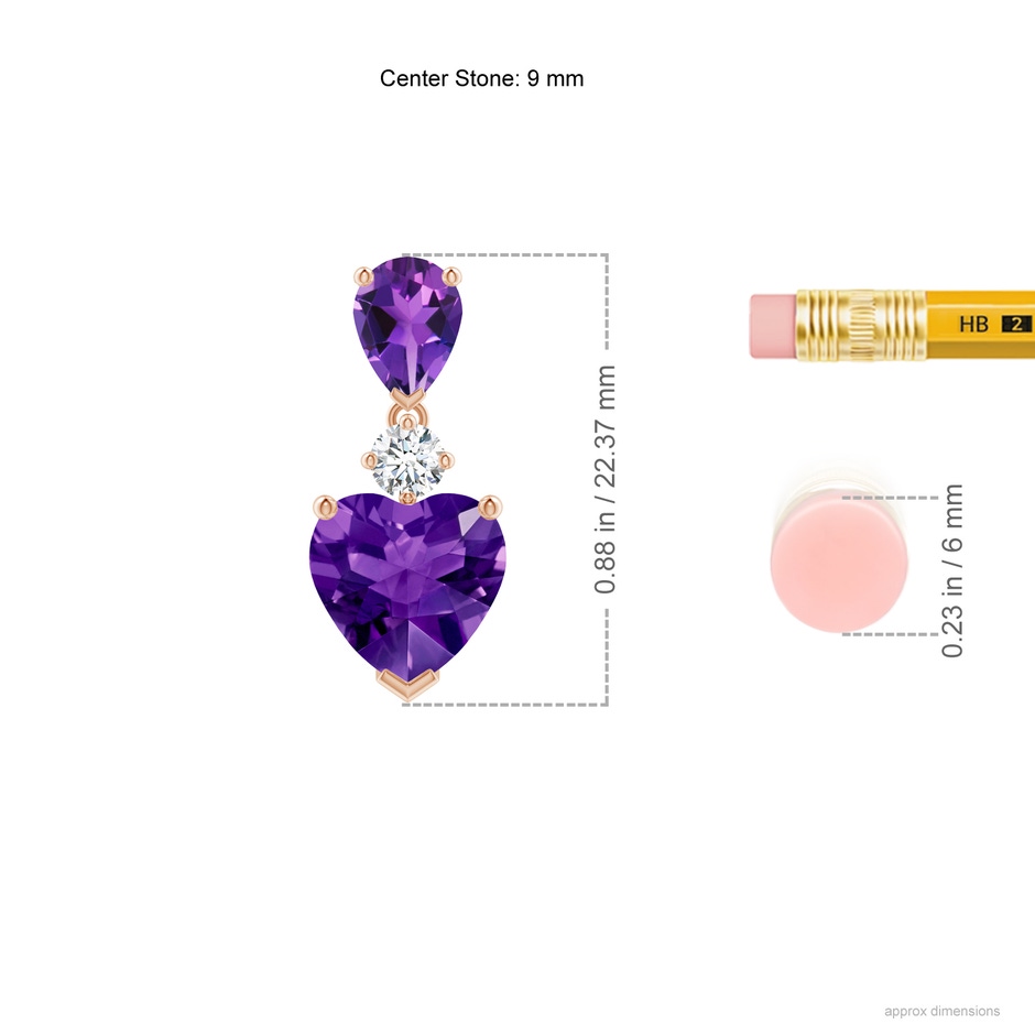 9mm AAAA Heart and Pear-Shaped Amethyst Pendant in Rose Gold ruler