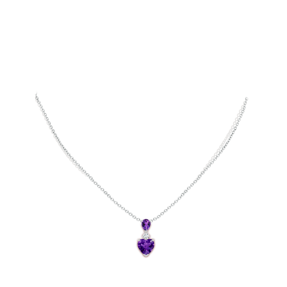 9mm AAAA Heart and Pear-Shaped Amethyst Pendant in White Gold body-neck