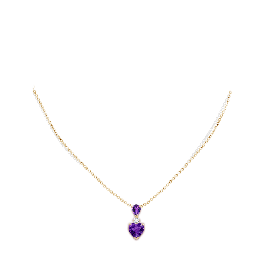 9mm AAAA Heart and Pear-Shaped Amethyst Pendant in Yellow Gold body-neck