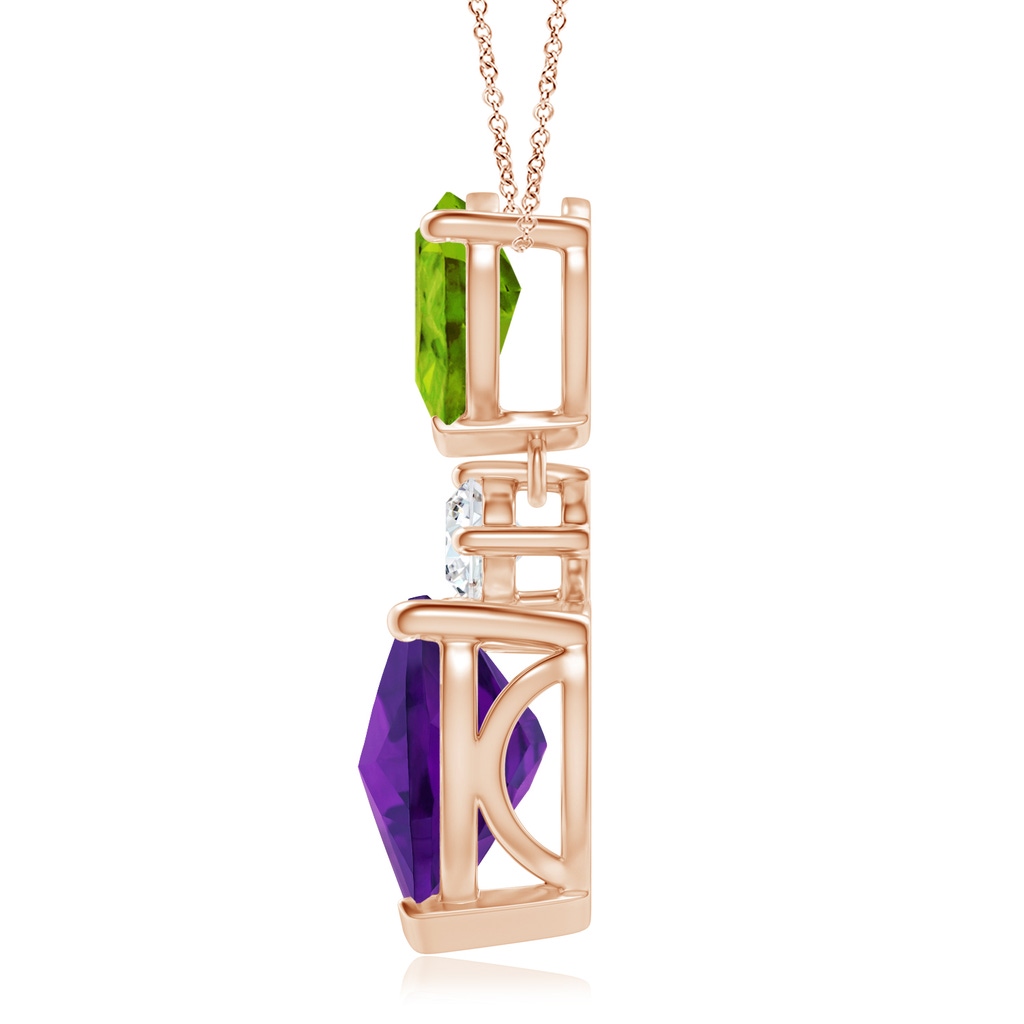9mm AAAA Heart-Shaped Amethyst and Pear-Shaped Peridot Pendant in Rose Gold - side_1