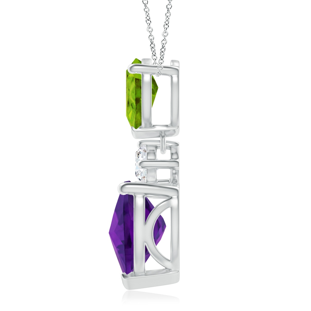 9mm AAAA Heart-Shaped Amethyst and Pear-Shaped Peridot Pendant in White Gold Side-1