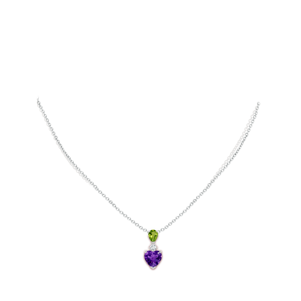 9mm AAAA Heart-Shaped Amethyst and Pear-Shaped Peridot Pendant in White Gold Body-Neck