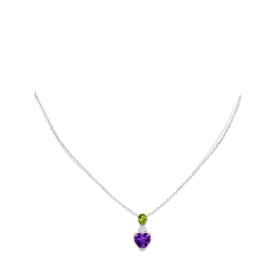 9mm AAAA Heart-Shaped Amethyst and Pear-Shaped Peridot Pendant in White Gold body-neck