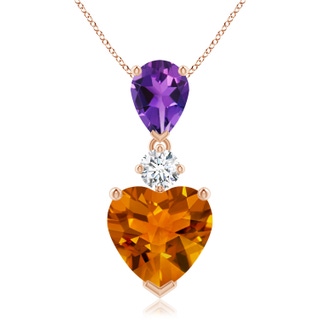 9mm AAAA Heart-Shaped Citrine and Pear-Shaped Amethyst Pendant in 10K Rose Gold