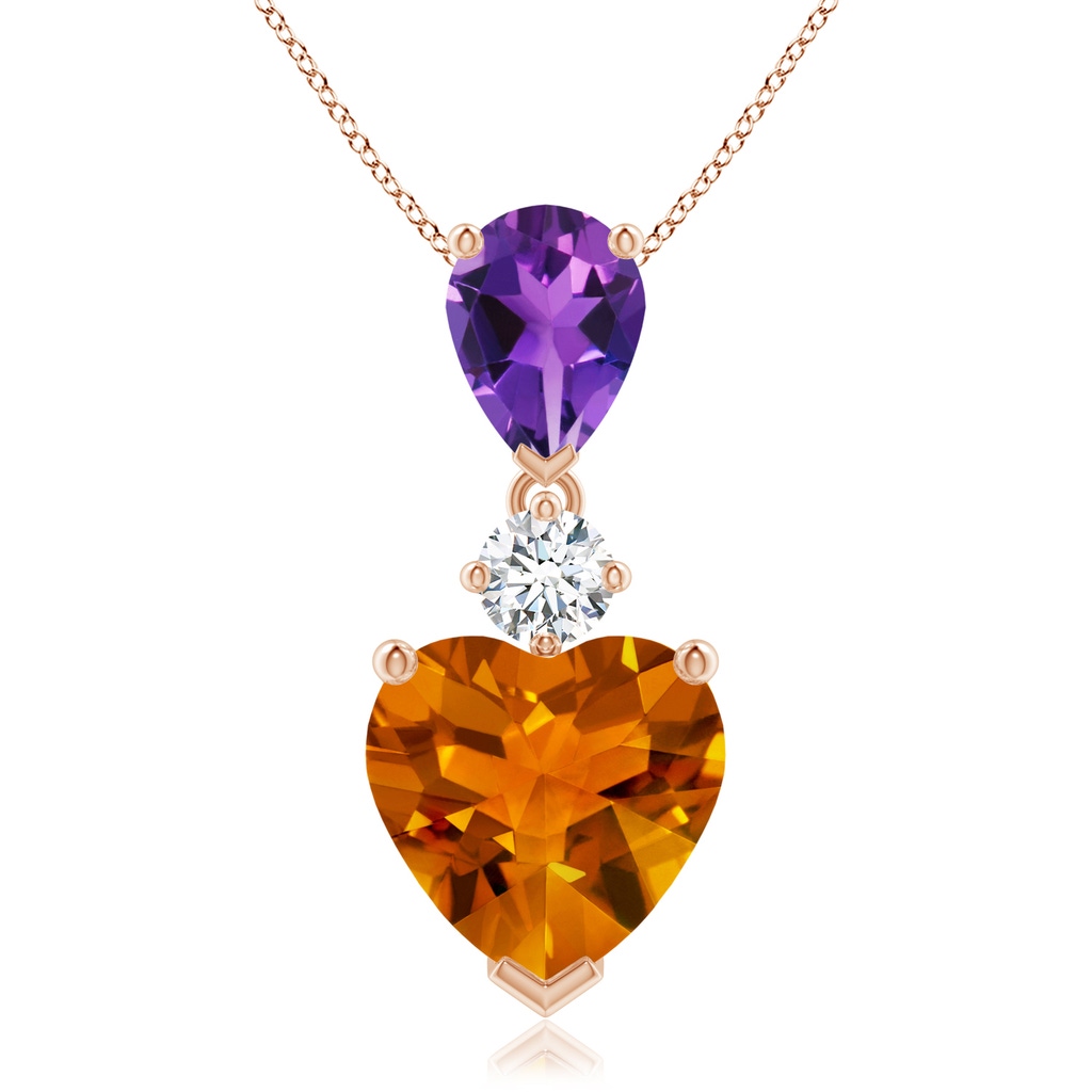 9mm AAAA Heart-Shaped Citrine and Pear-Shaped Amethyst Pendant in Rose Gold