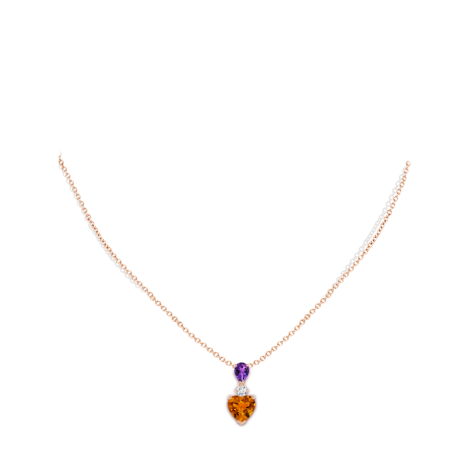9mm AAAA Heart-Shaped Citrine and Pear-Shaped Amethyst Pendant in Rose Gold body-neck