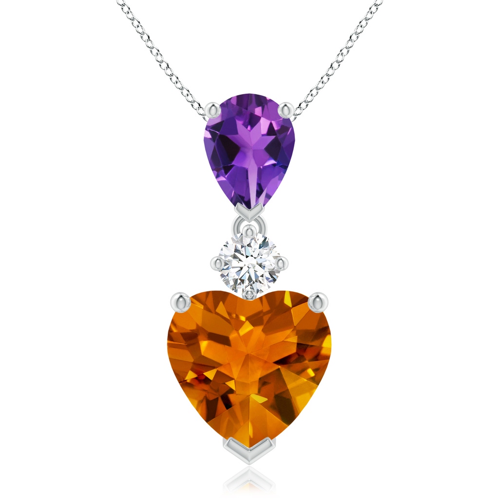 9mm AAAA Heart-Shaped Citrine and Pear-Shaped Amethyst Pendant in White Gold