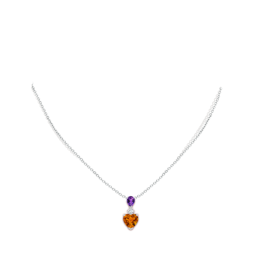 9mm AAAA Heart-Shaped Citrine and Pear-Shaped Amethyst Pendant in White Gold Body-Neck