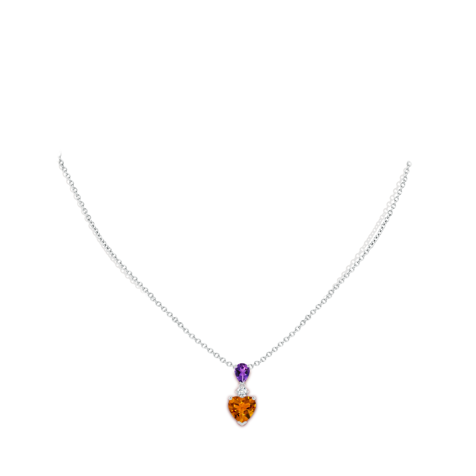 9mm AAAA Heart-Shaped Citrine and Pear-Shaped Amethyst Pendant in White Gold body-neck