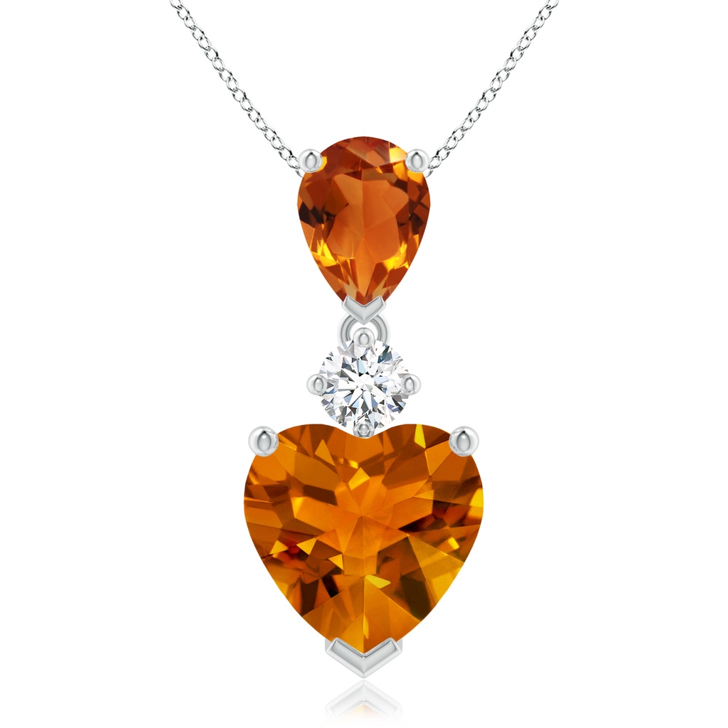 9mm AAAA Heart and Pear-Shaped Citrine Pendant in White Gold