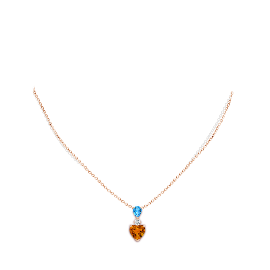 9mm AAAA Heart-Shaped Citrine and Pear-Shaped Swiss Blue Topaz Pendant in Rose Gold body-neck