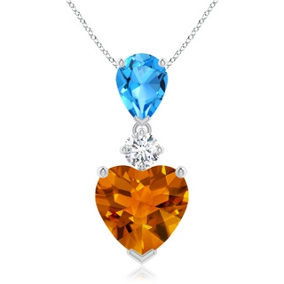 9mm AAAA Heart-Shaped Citrine and Pear-Shaped Swiss Blue Topaz Pendant in White Gold