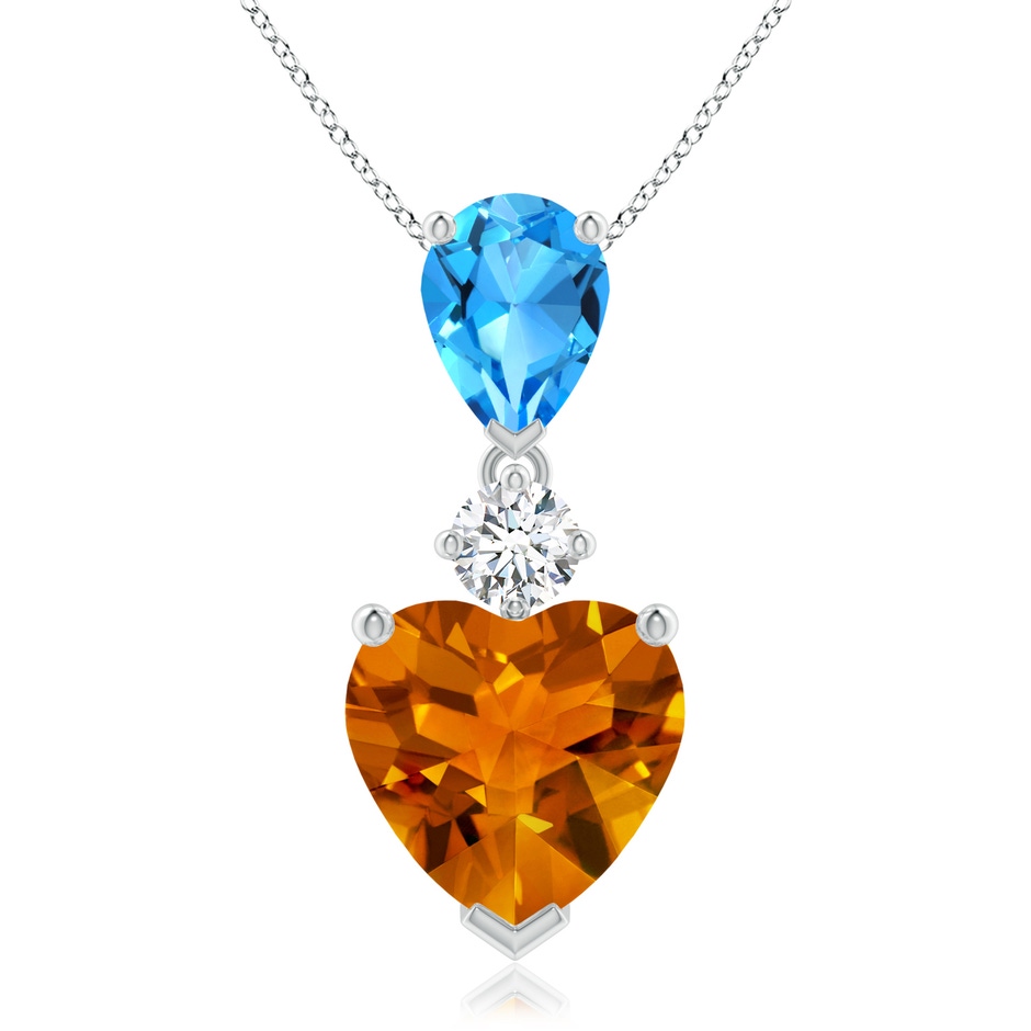 9mm AAAA Heart-Shaped Citrine and Pear-Shaped Swiss Blue Topaz Pendant in White Gold 