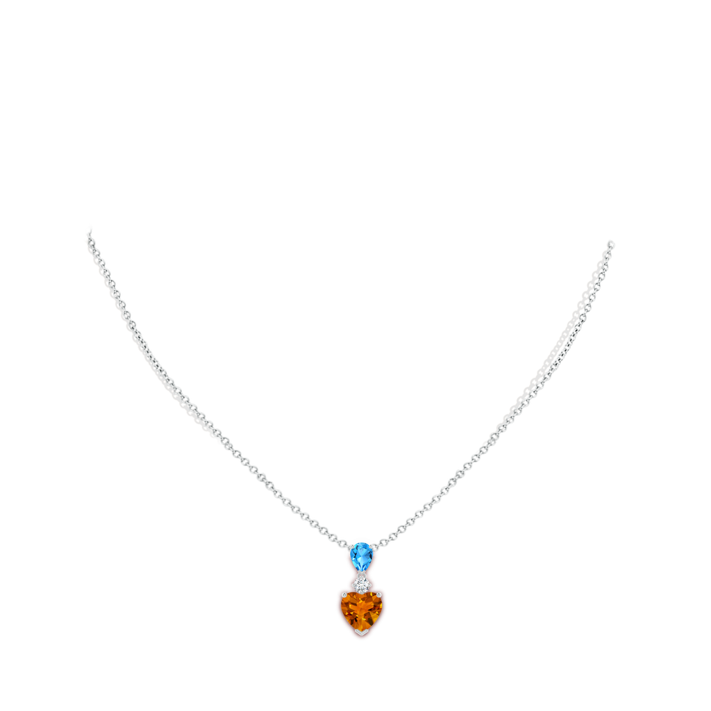 9mm AAAA Heart-Shaped Citrine and Pear-Shaped Swiss Blue Topaz Pendant in White Gold Body-Neck