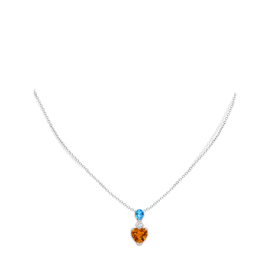 9mm AAAA Heart-Shaped Citrine and Pear-Shaped Swiss Blue Topaz Pendant in White Gold body-neck