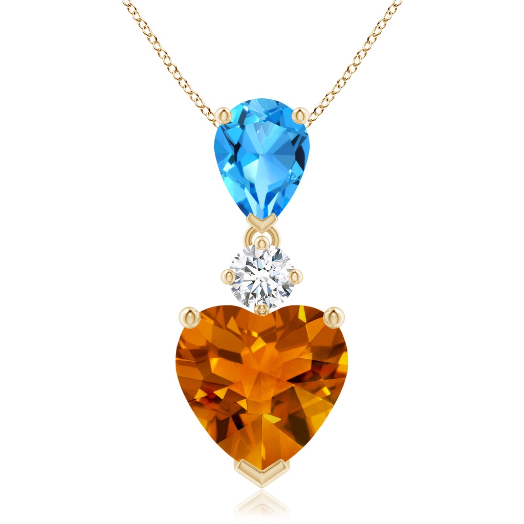 9mm AAAA Heart-Shaped Citrine and Pear-Shaped Swiss Blue Topaz Pendant in Yellow Gold