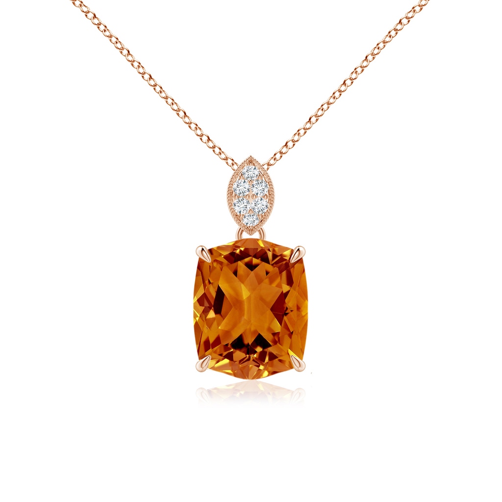 10x8mm AAAA Rectangular Cushion Citrine Leaf Bale Pendant in Rose Gold