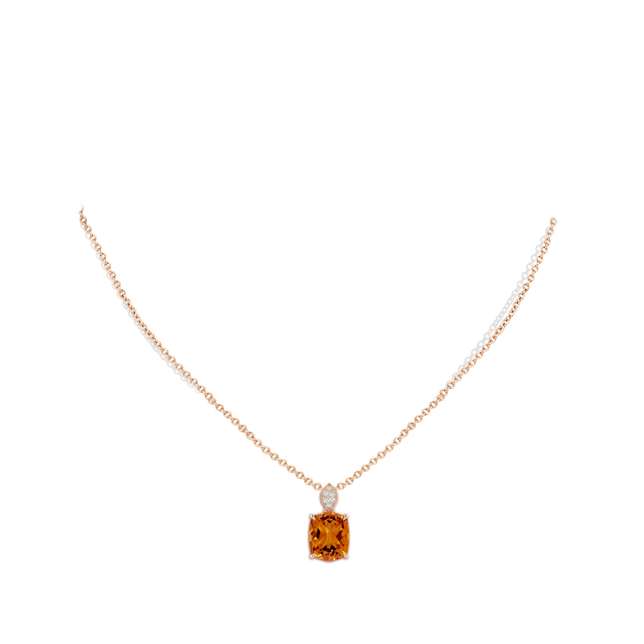 10x8mm AAAA Rectangular Cushion Citrine Leaf Bale Pendant in Rose Gold body-neck