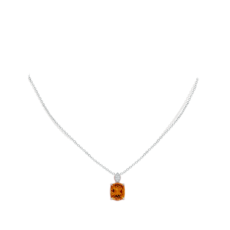 10x8mm AAAA Rectangular Cushion Citrine Leaf Bale Pendant in White Gold body-neck