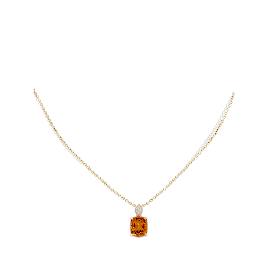 10x8mm AAAA Rectangular Cushion Citrine Leaf Bale Pendant in Yellow Gold body-neck