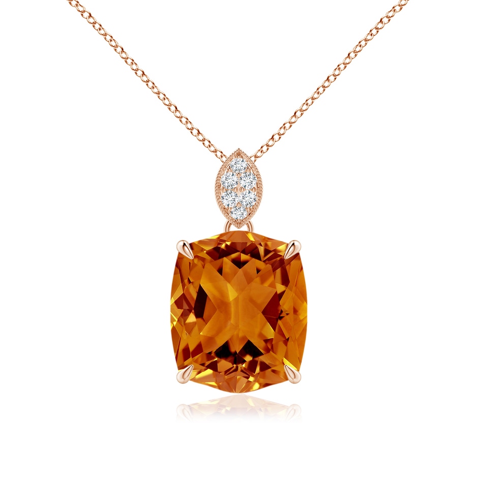 12x10mm AAAA Rectangular Cushion Citrine Leaf Bale Pendant in Rose Gold 