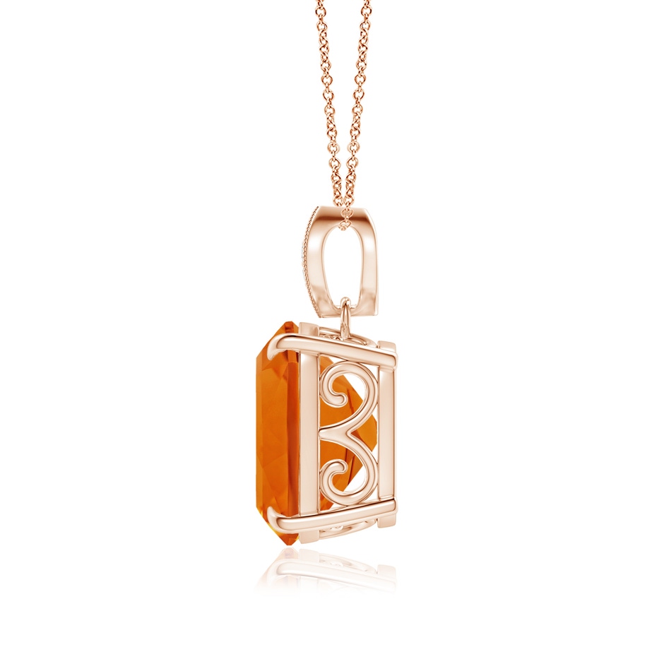 12x10mm AAAA Rectangular Cushion Citrine Leaf Bale Pendant in Rose Gold side-1