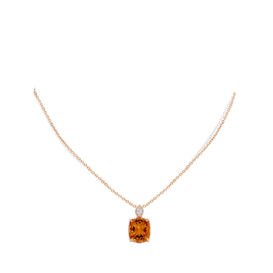 12x10mm AAAA Rectangular Cushion Citrine Leaf Bale Pendant in Rose Gold body-neck