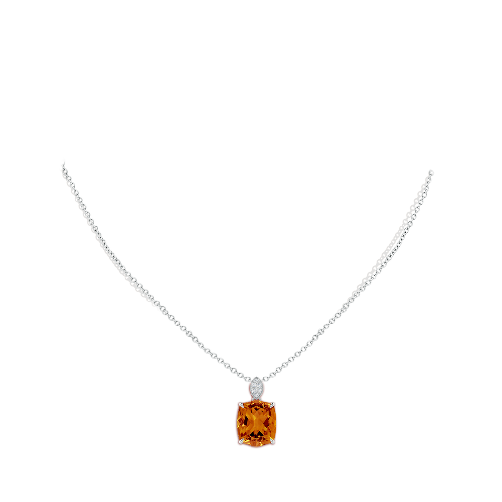 12x10mm AAAA Rectangular Cushion Citrine Leaf Bale Pendant in White Gold Body-Neck