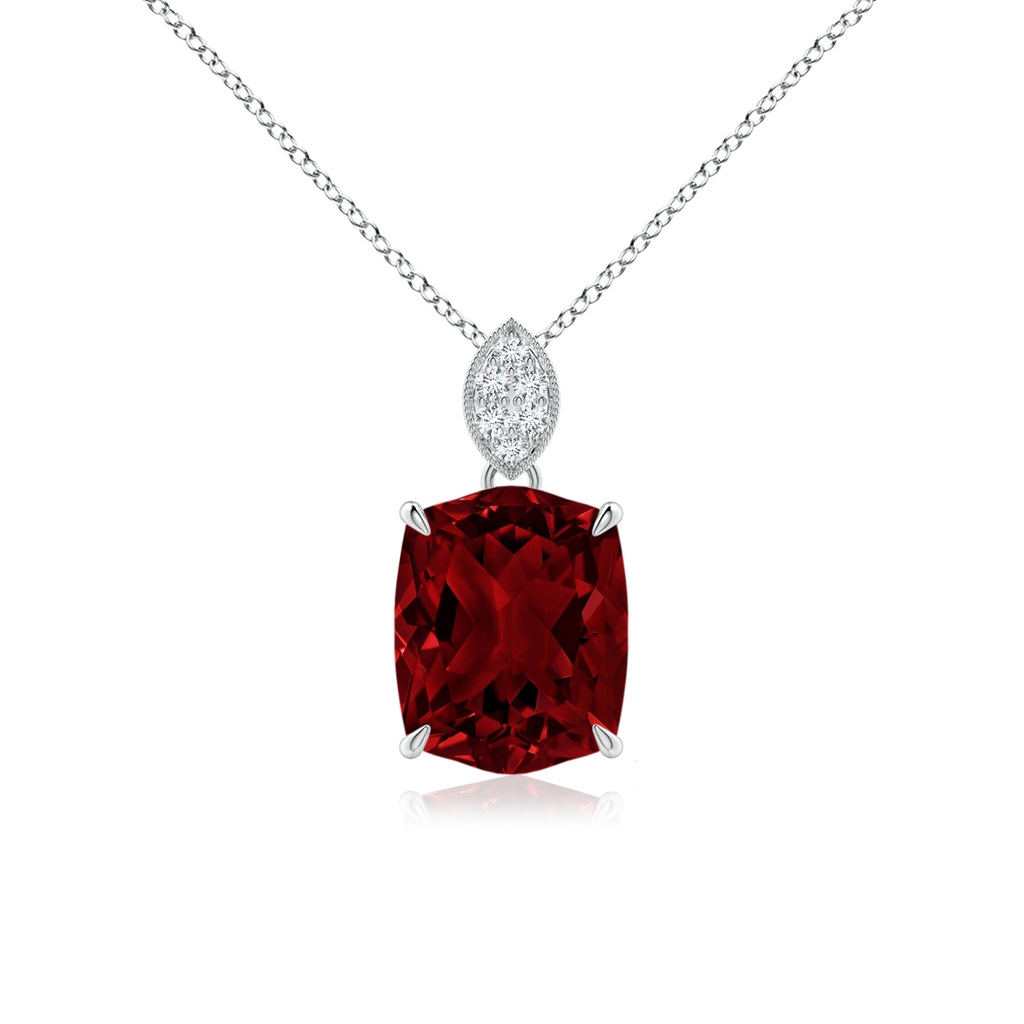 10x8mm AAAA Rectangular Cushion Garnet Leaf Bale Pendant in P950 Platinum