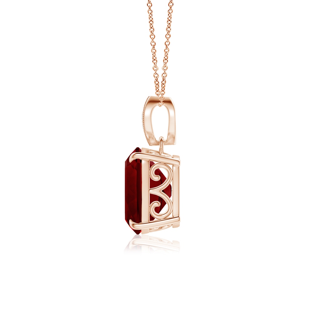 10x8mm AAAA Rectangular Cushion Garnet Leaf Bale Pendant in Rose Gold - side_1