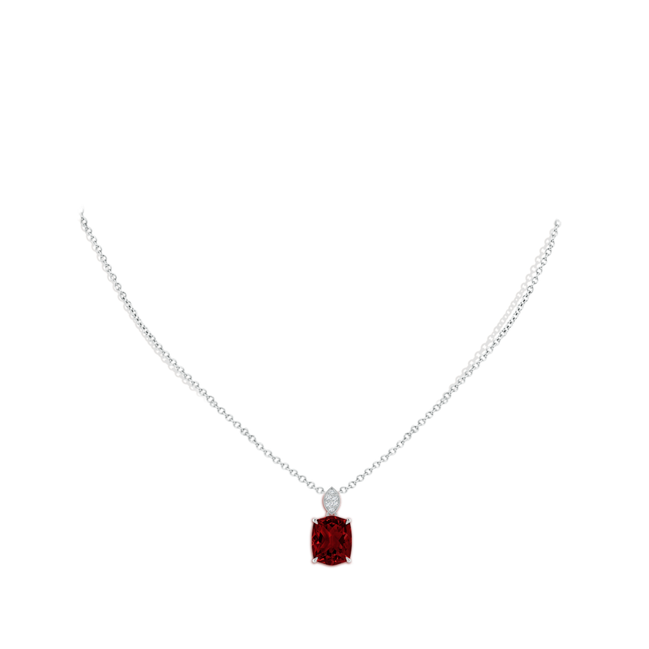 10x8mm AAAA Rectangular Cushion Garnet Leaf Bale Pendant in White Gold body-neck