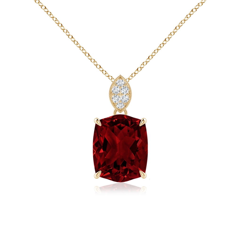 10x8mm AAAA Rectangular Cushion Garnet Leaf Bale Pendant in Yellow Gold