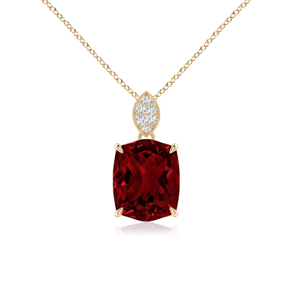 10x8mm AAAA Rectangular Cushion Garnet Leaf Bale Pendant in Yellow Gold 